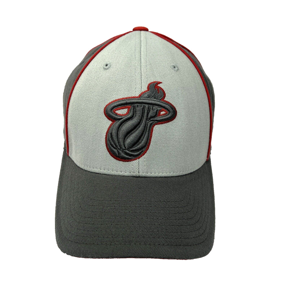 Adidas NBA Miami Heat Logo Fitted Hat Cap Gray Red Flexfit One Size